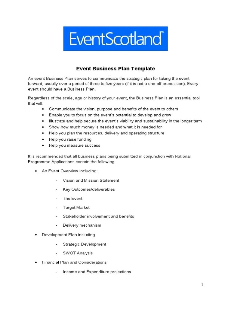 Event Business Plan Template Business Plan Risk