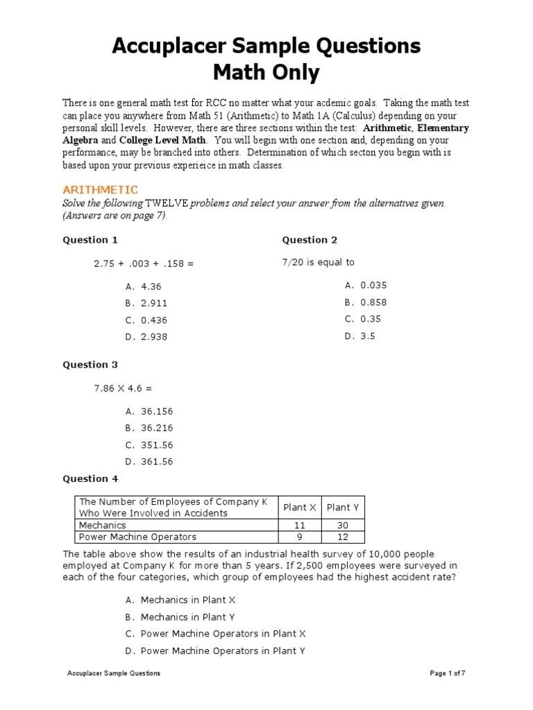 Accuplacer Math PDF Teaching Mathematics Algebra
