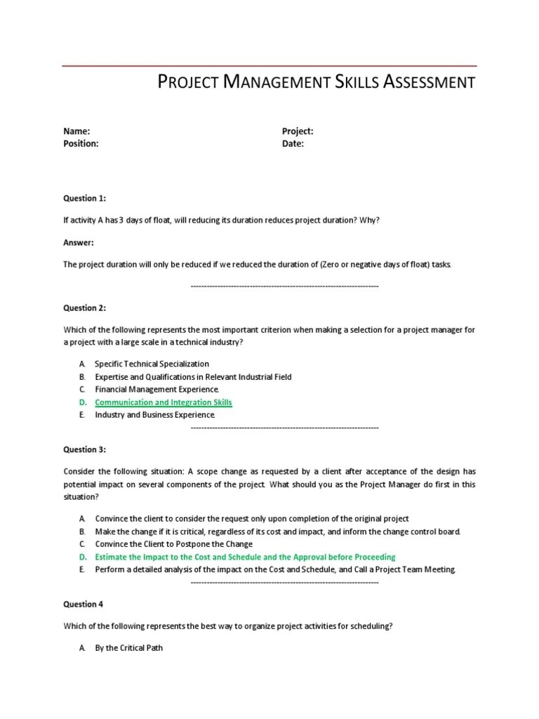 Project Management Skills Assessment - Answers | PDF | Project
