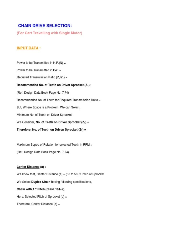 Chain Drive Calculations Transmission (Mechanics) Physics & Mathematics