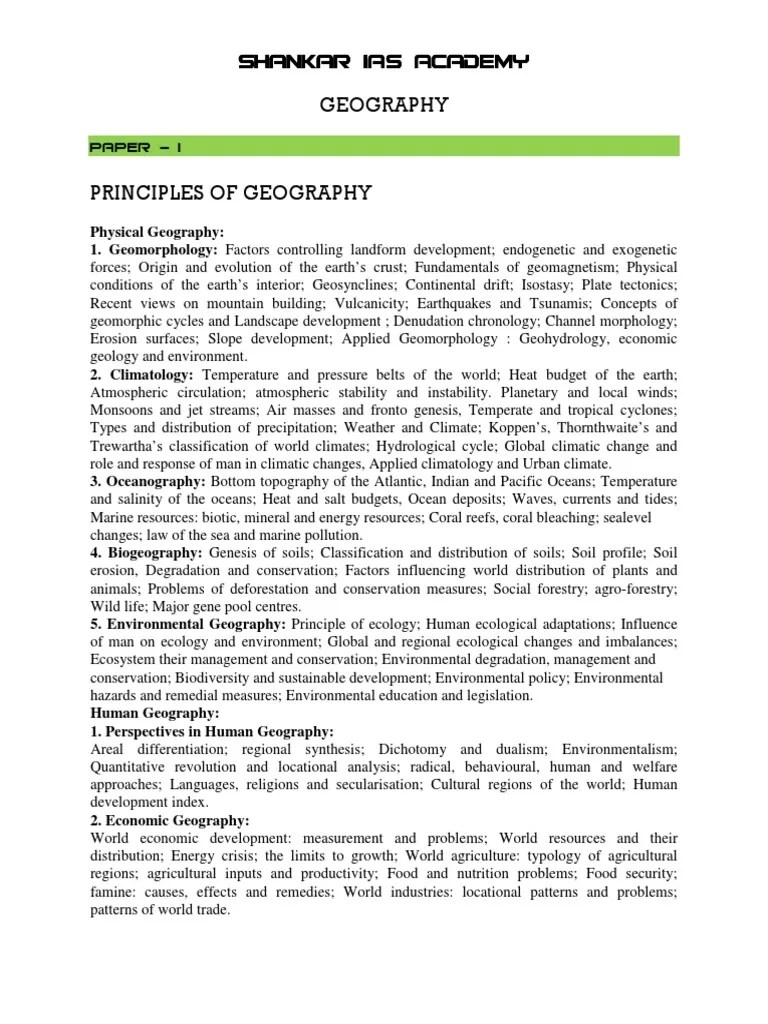 UPSC Geography Syllabus Agriculture Ecology