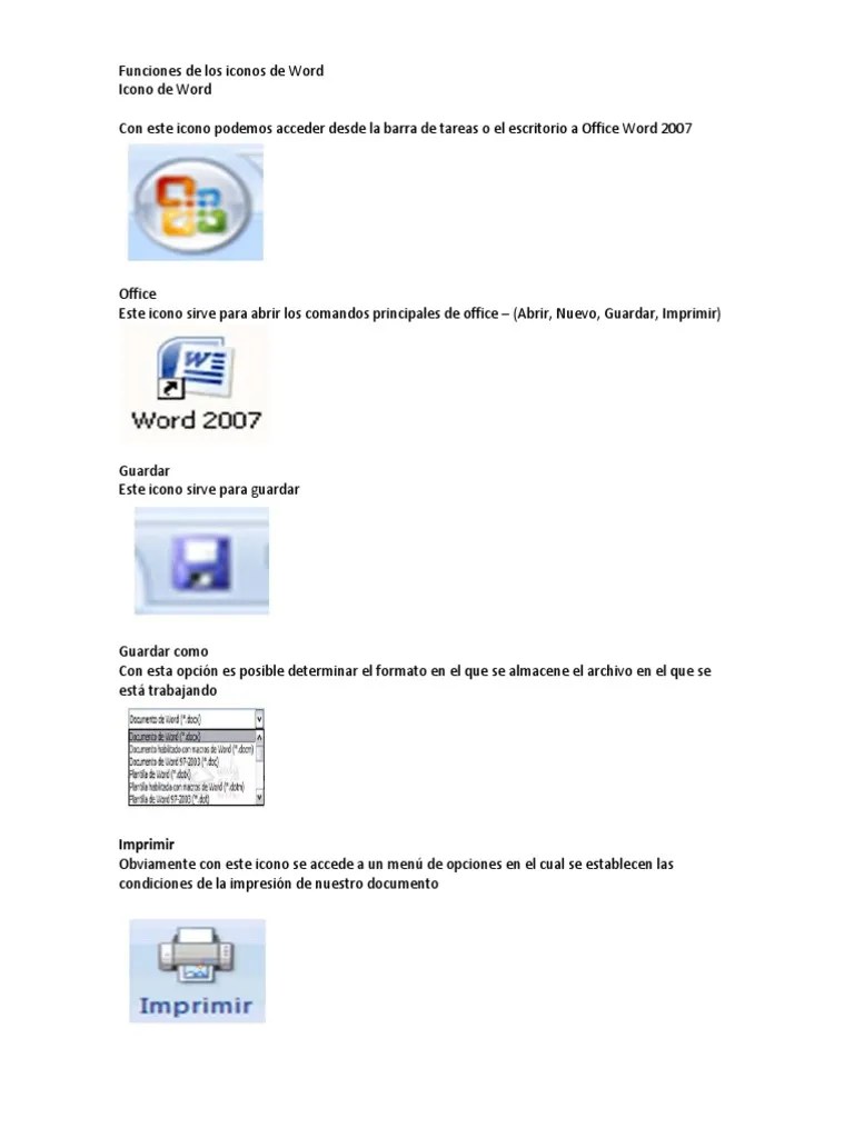 Funciones de Los Iconos de Word Informática Tecnología