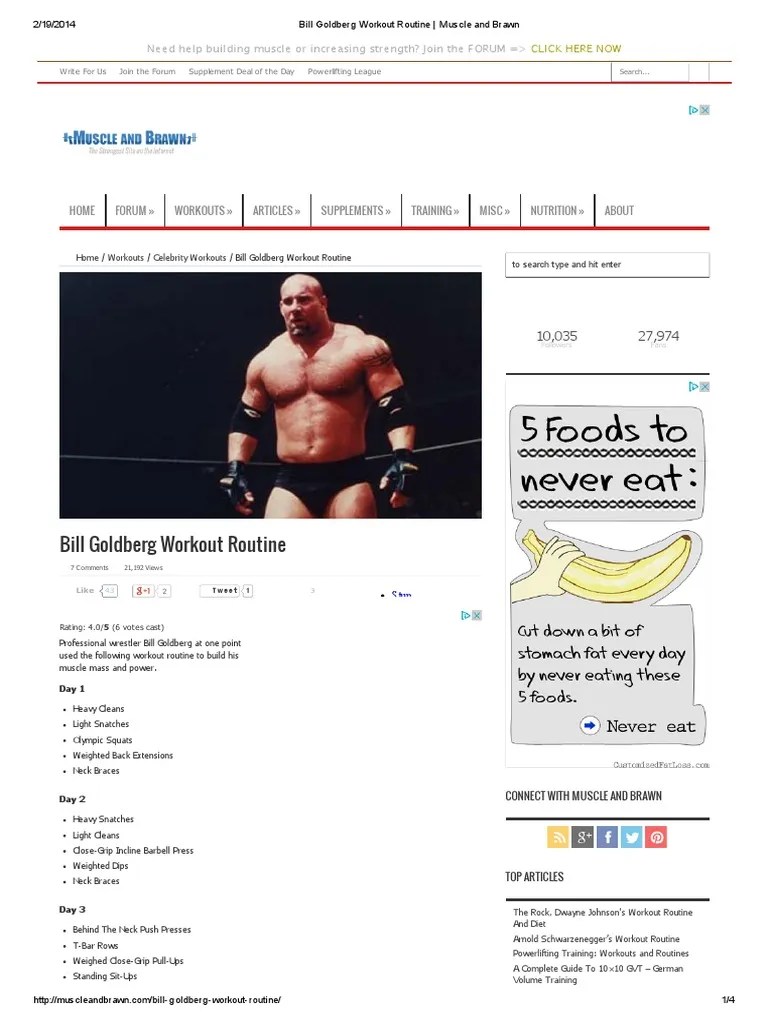 Bill Goldberg Workout Routine Muscle and Brawn PDF Physical