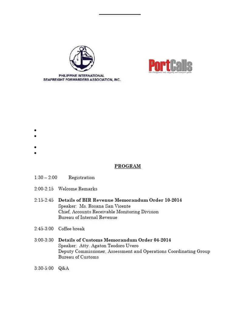 Registration Form To Public Forum On Importer and Customs Broker
