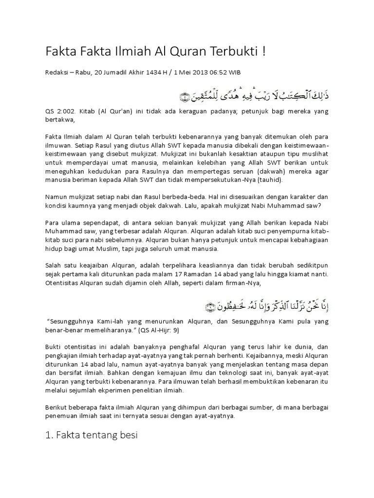 Fakta Fakta Ilmiah Al Quran Terbukti | PDF