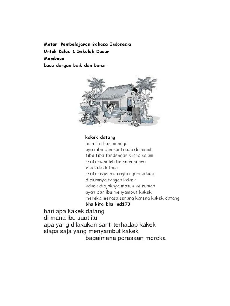 Materi Pembelajaran Bahasa Indonesia Untuk Kwelas 1 SD | PDF
