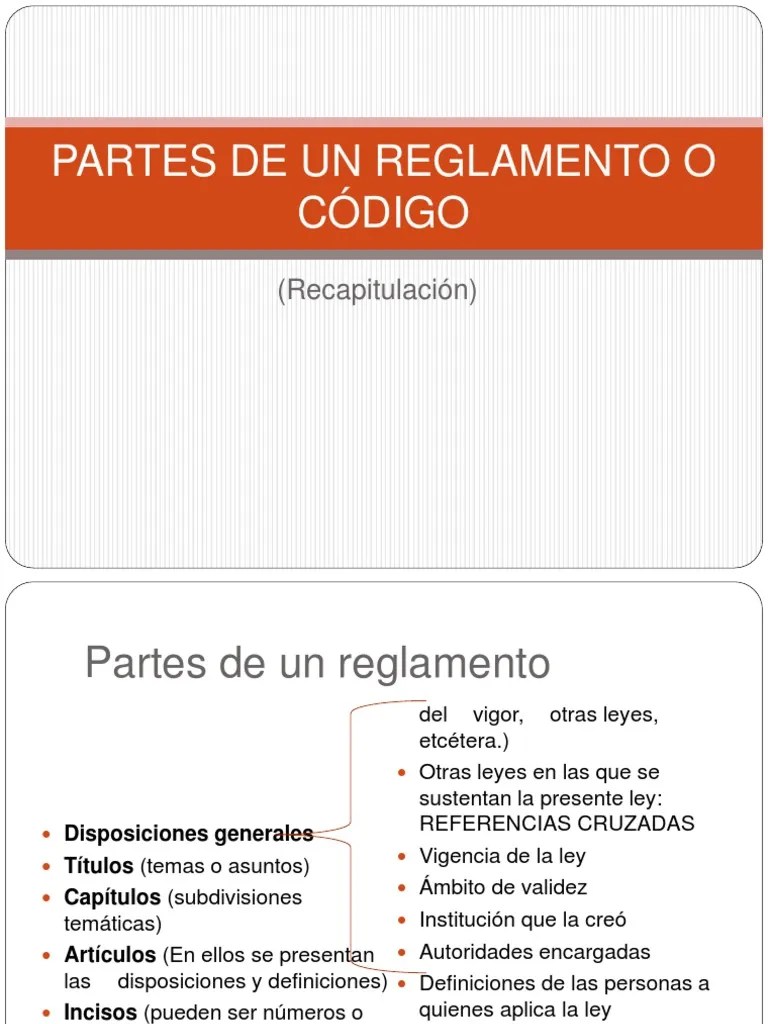 PARTES DE UN REGLAMENTO O CÓDIGO