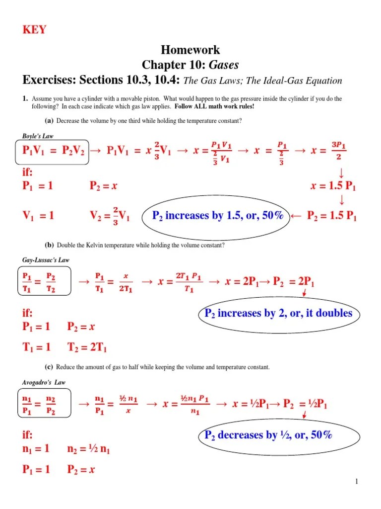 Exercises: Sections 10.3, 10.4: The Gas Laws; The Ideal-Gas Equation