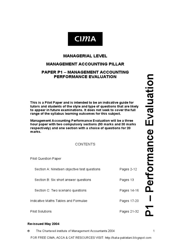 CIMA P1 Management Accounting Performance Evaluation Solved Past Papers