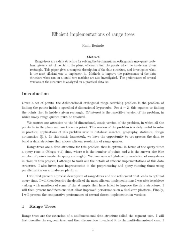 Efficient Implementation of Range Trees PDF Array Data Structure
