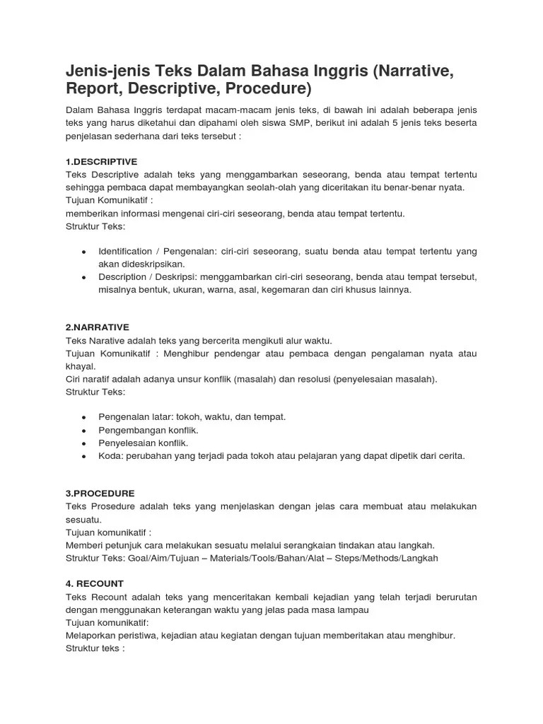 Jenis-Jenis Teks Dalam Bahasa Inggris | PDF
