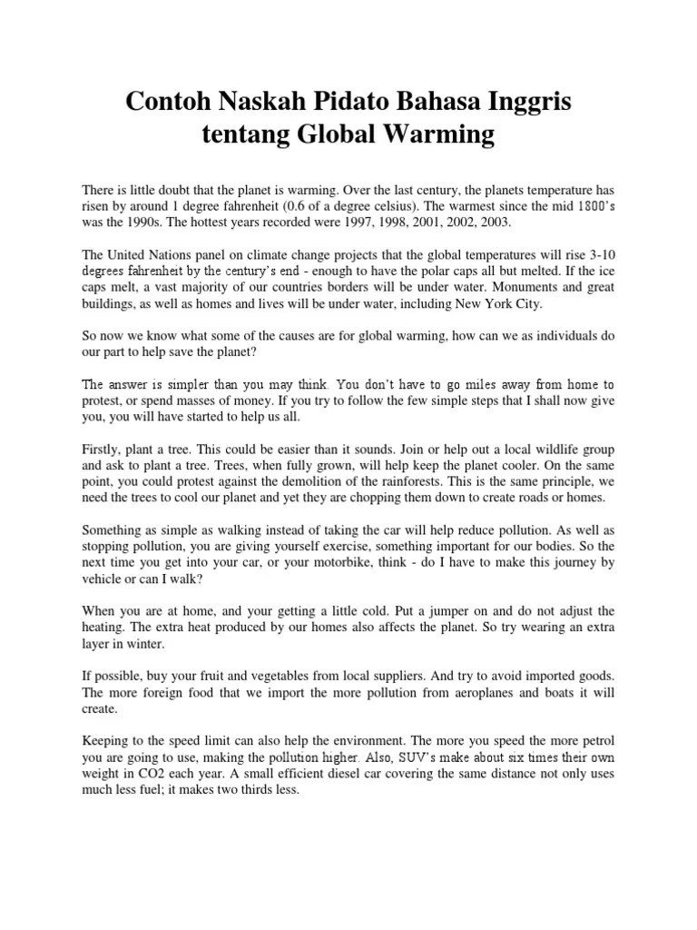 Pidato Singkat Bahasa Inggris Tentang Global Warming – Belajar
