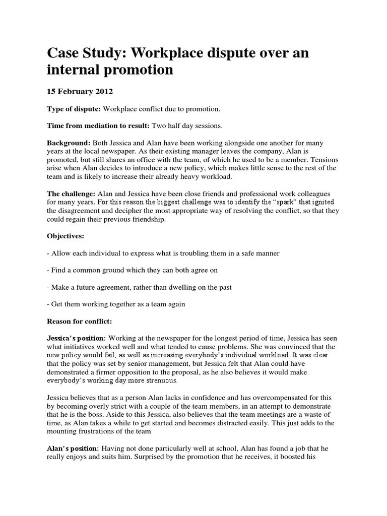 Case Study Work Place Conflict Mediation Behavioural Sciences