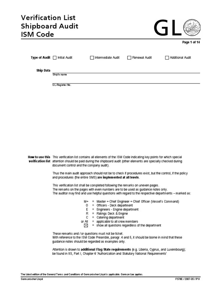 Checklist ISM Audit Internal Audit Verification And Validation
