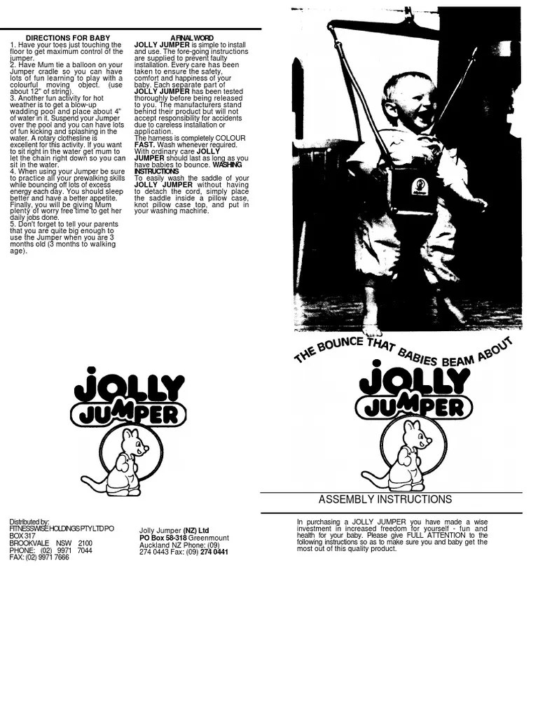 Assembly Instructions Directions For Baby A Final Word JOLLY JUMPER Is
