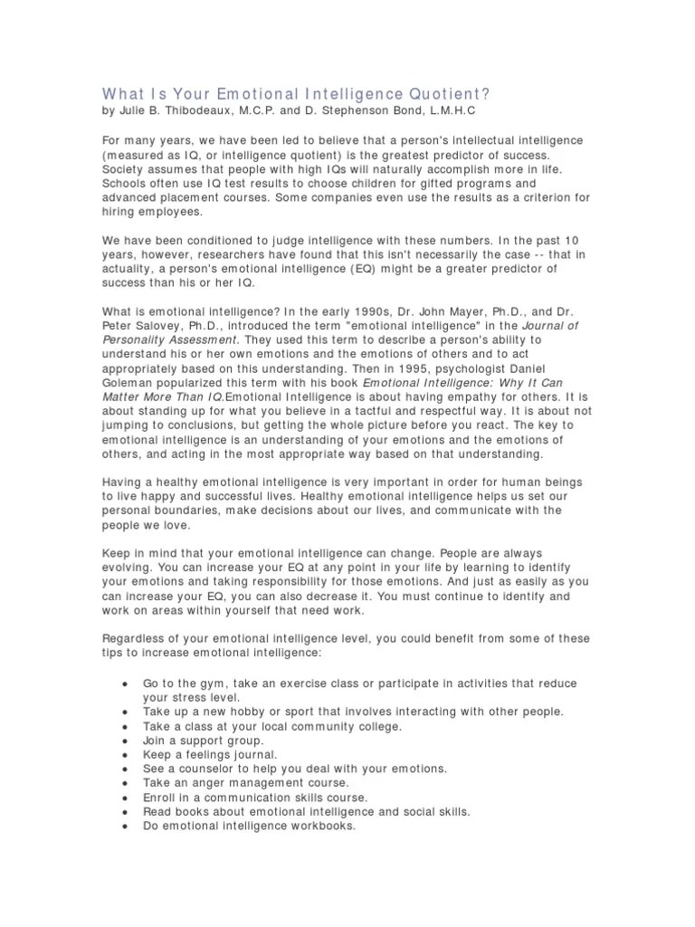 Emotional Intelligence Quotient Emotional Intelligence Intelligence