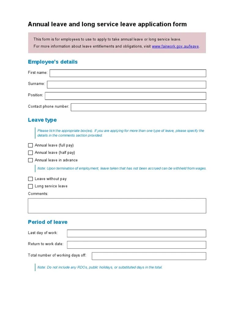 Annual Leave LSL Application Form PDF