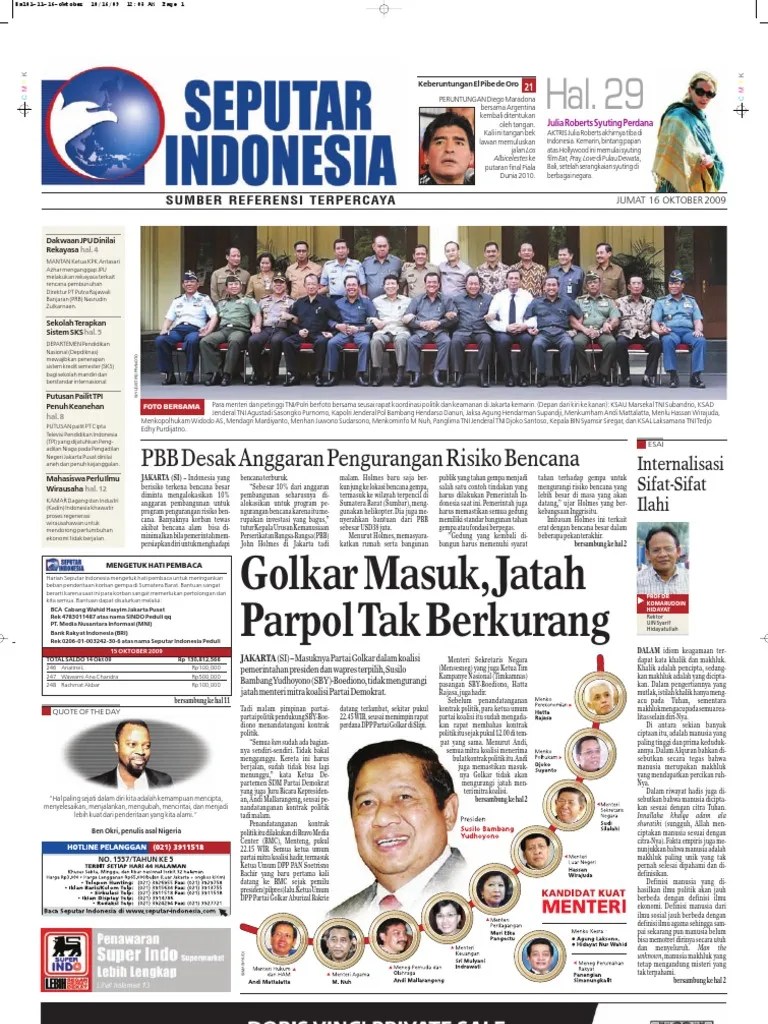 EPaper Harian Seputar Indonesia 16 Oktober 2009 | PDF