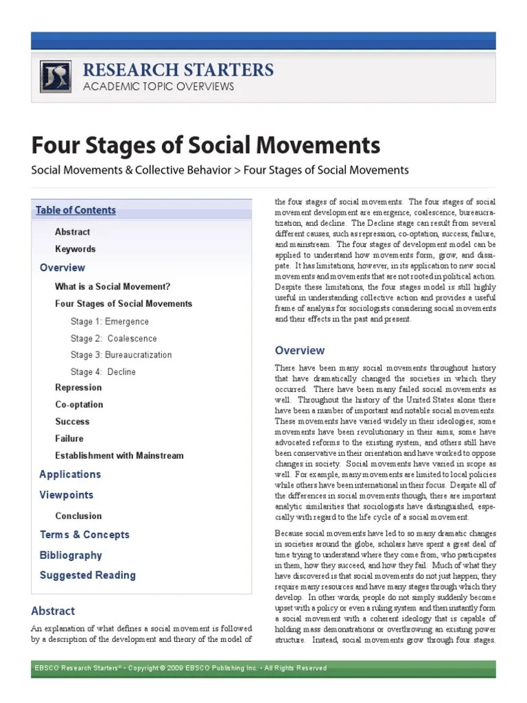 Four Stages of Social Movements Social Movements Sociology