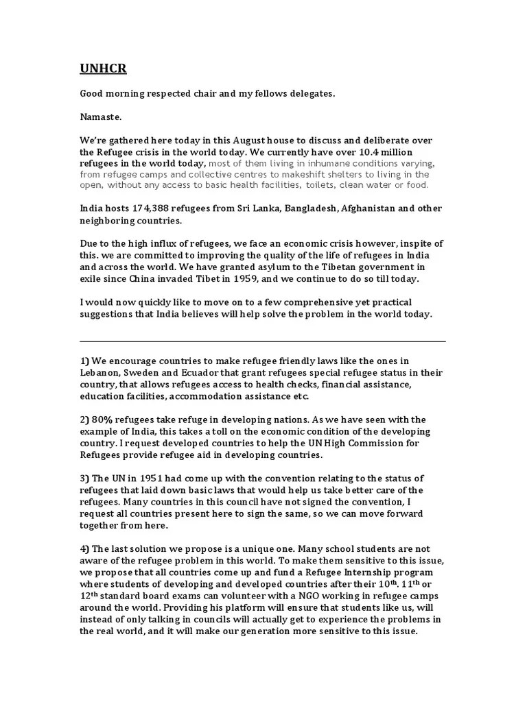 Model United Nations speech International Relations International