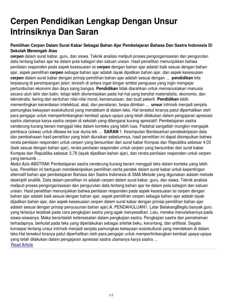 Contoh Cerpen Beserta Unsur Intrinsiknya Lengkap