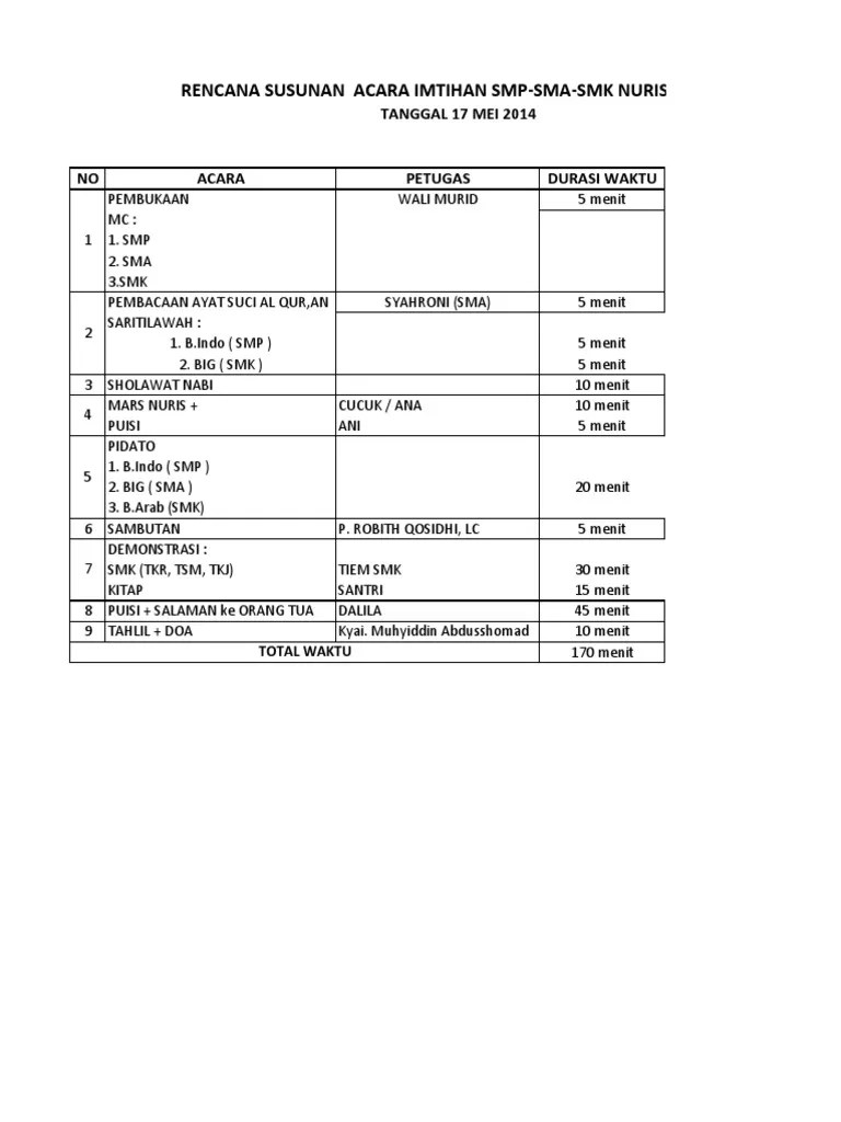 Susunan Acara Imtihan 2014