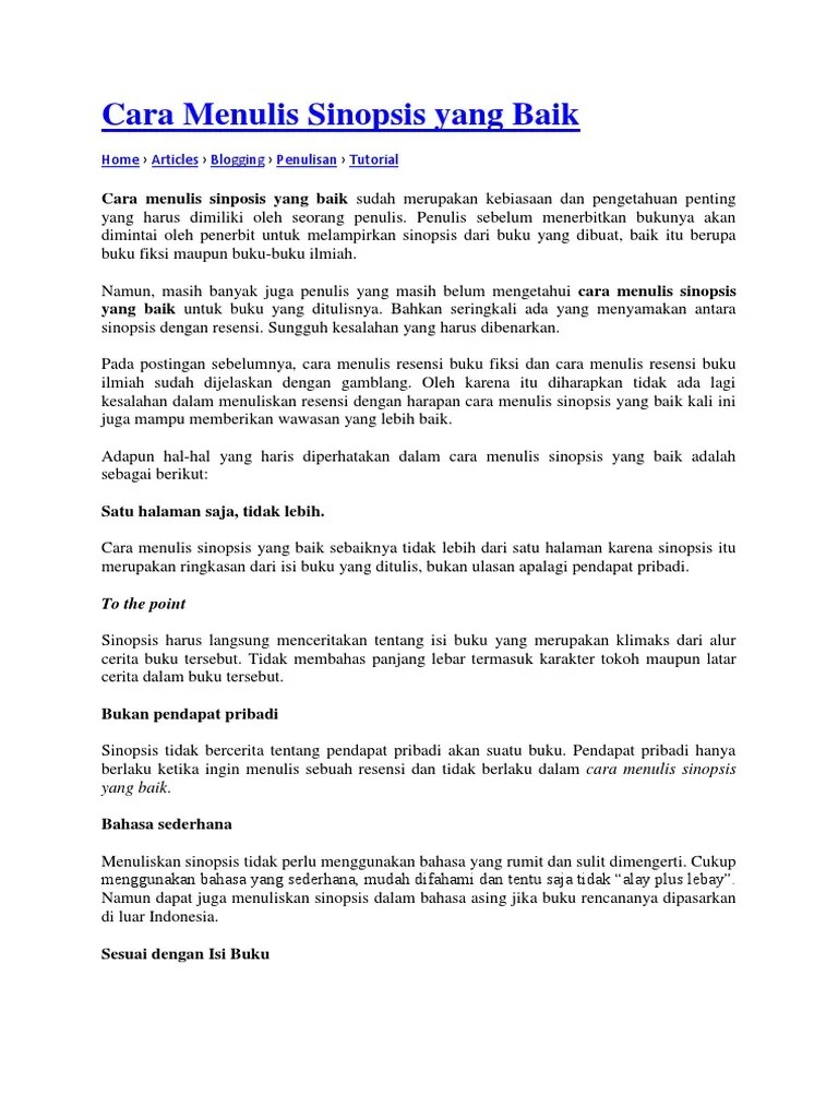 Cara Membuat Sinopsis Buku malakowes