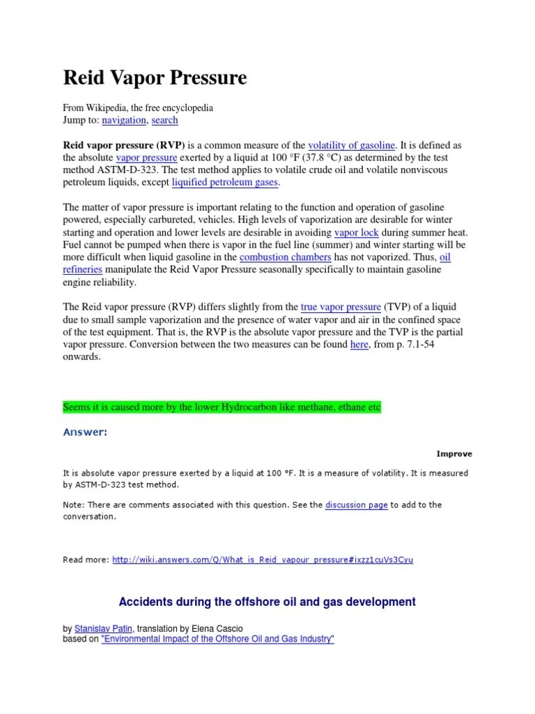 Reid Vapor Pressure RVP PDF Natural Gas Gases