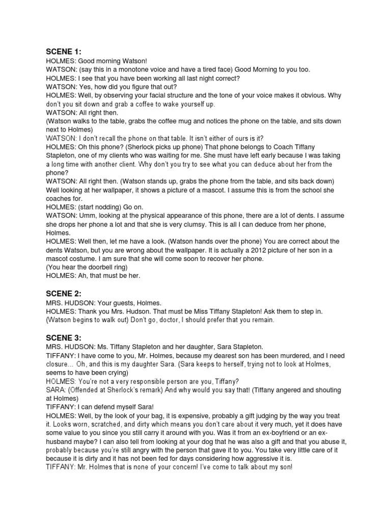 murder mystery script Dr. Watson Minor Sherlock Holmes Characters