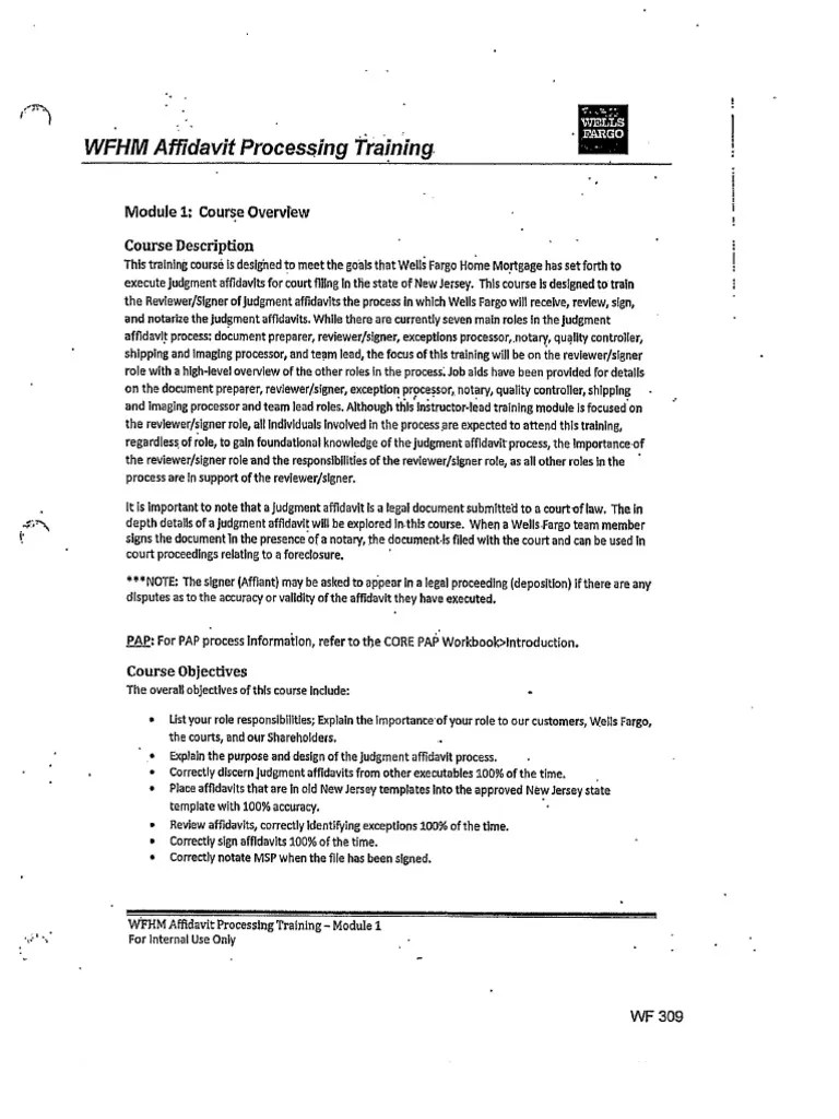Wells Fargo Affidavit Processing Training Manual Affidavit Notary