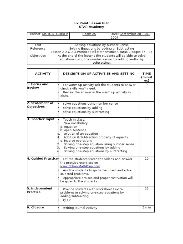 Six Point Lesson Plan Template Tpm One Point Lesson F vrogue.co
