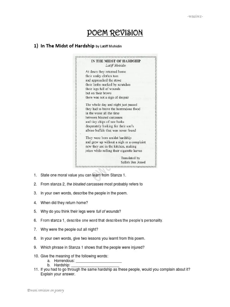 Poem Revision 1) in The Midst of Hardship PDF Poetry