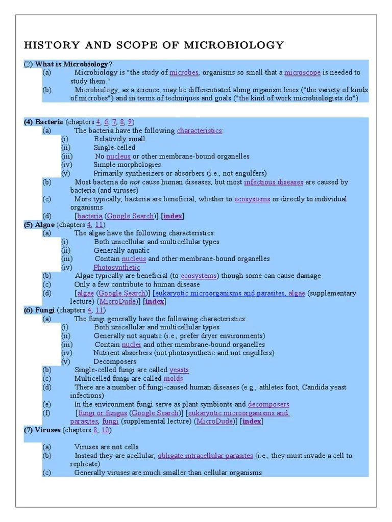 History and Scope of Microbiology Microbiology