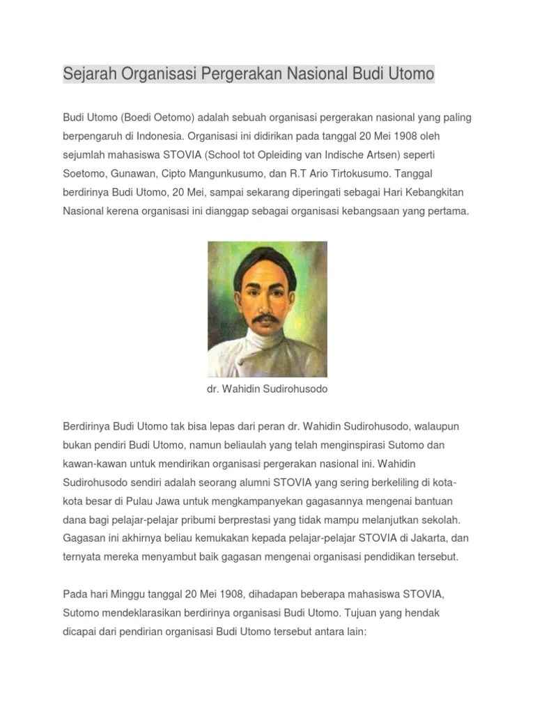 Sejarah Organisasi Pergerakan Nasional Budi Utomo | PDF