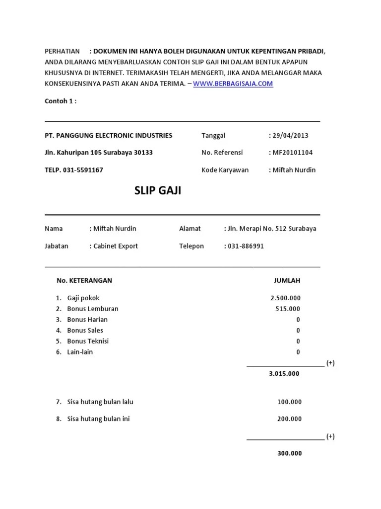 Contoh Slip Gaji | PDF