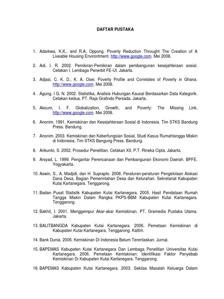 Kemiskinan Dan Strategi Pengentasannya (Daftar Pustaka)