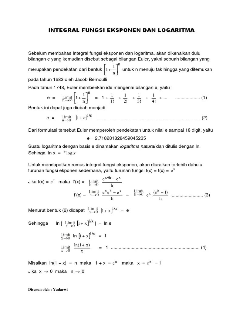 1 Integral Fungsi Eksponen Dan Logaritma | PDF