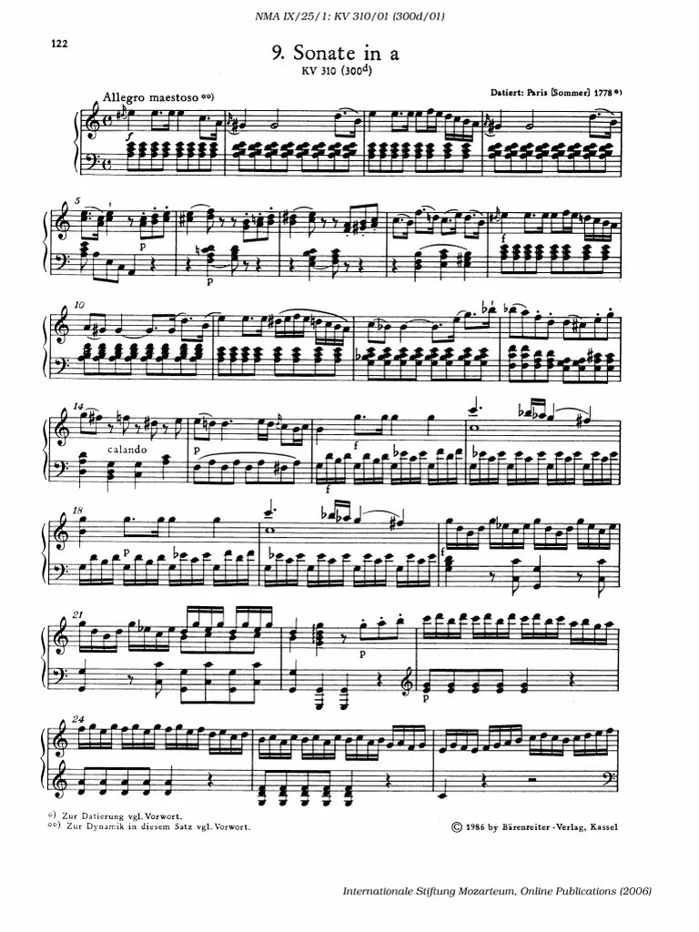 Mozart Sonata K.310 Bärenreiter PDF