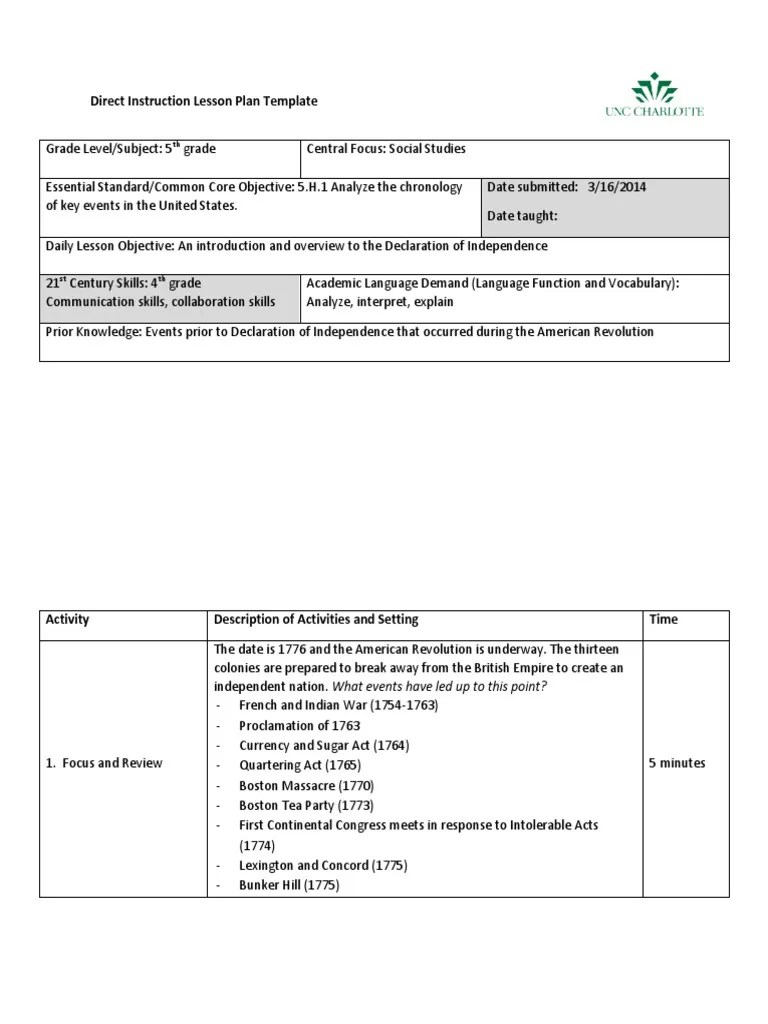 direct instruction lesson plan template social studies Lesson Plan Educational Assessment