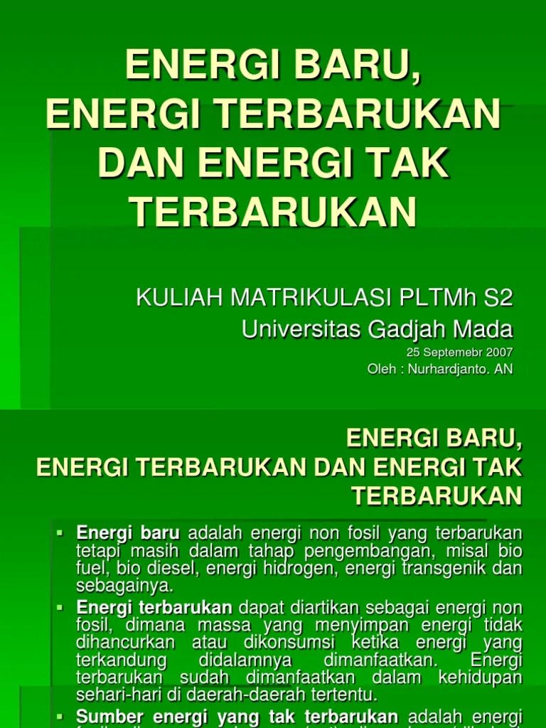 Energi Baru, Energi Terbarukan Dan Energi Tak Terbarukan