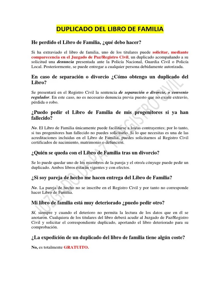 Duplicado Del Libro de Familia