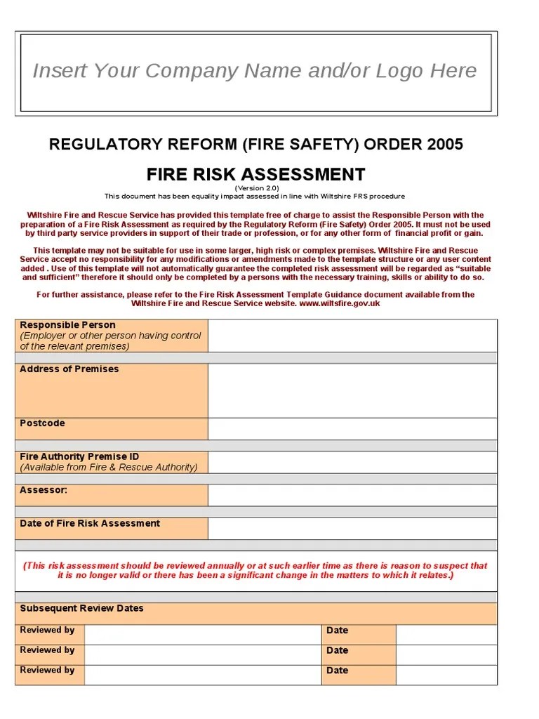 Ver 2.0 TEMPLATE FIRE RISK ASSESSMENT Fire Safety Safety