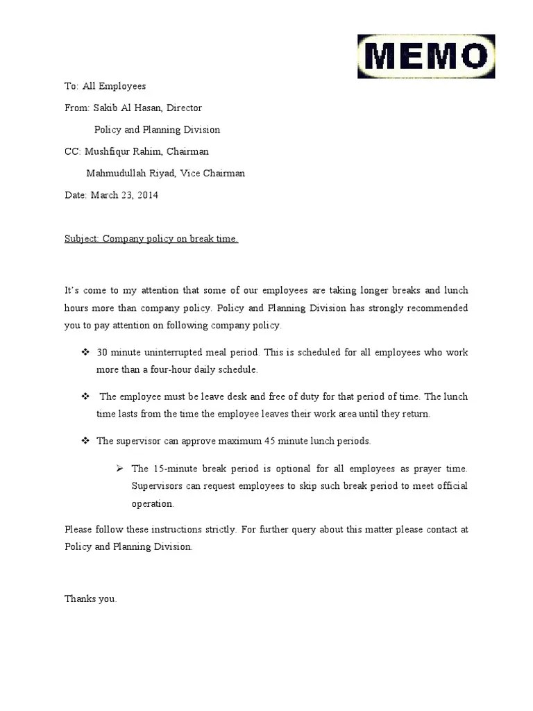 MemoHow To Write A Memo On Break Time PDF