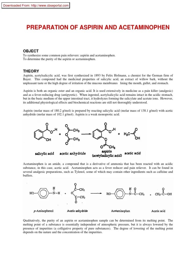 Cbse Xii Chemistry Project Preparation of Aspirin and Acetaminophen