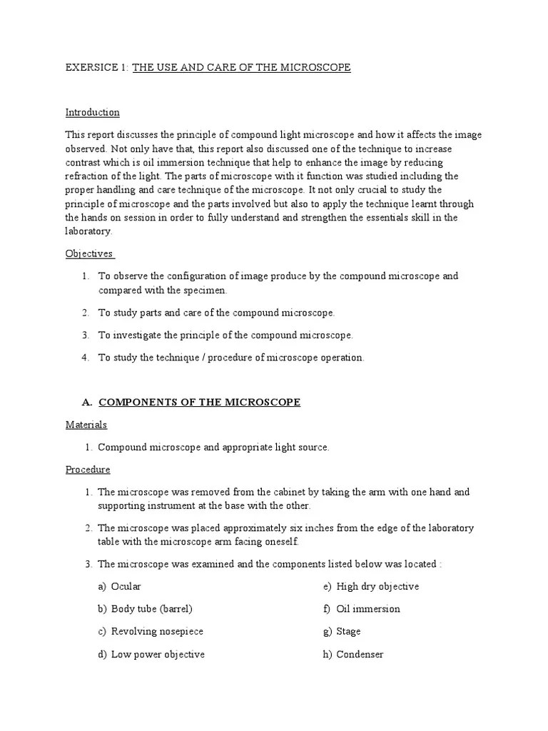 the use and care of a microscope lab report Atomic Microscopy