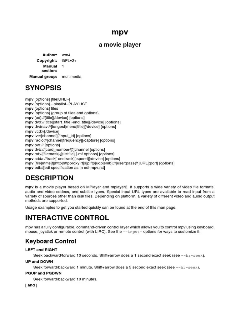 MPV Manual PDF Codec Command Line Interface