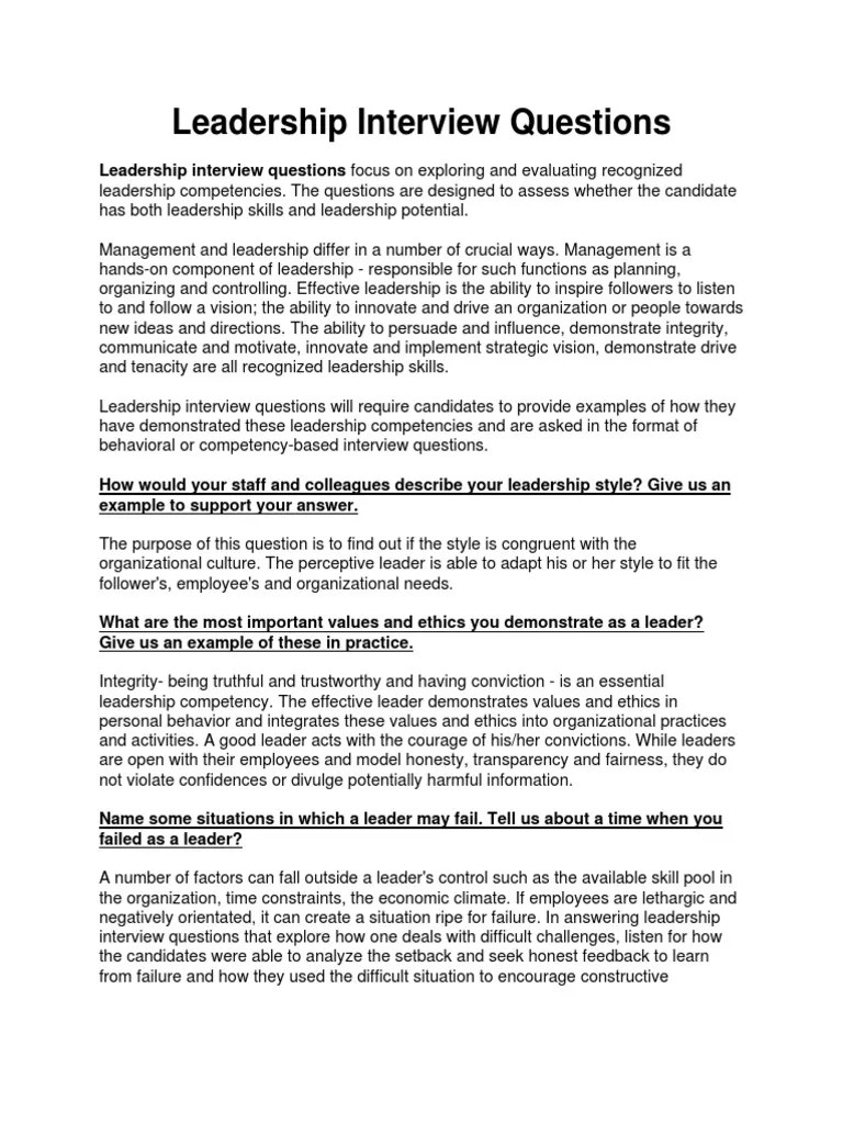Leadership Interview Questions PDF Competence (Human Resources