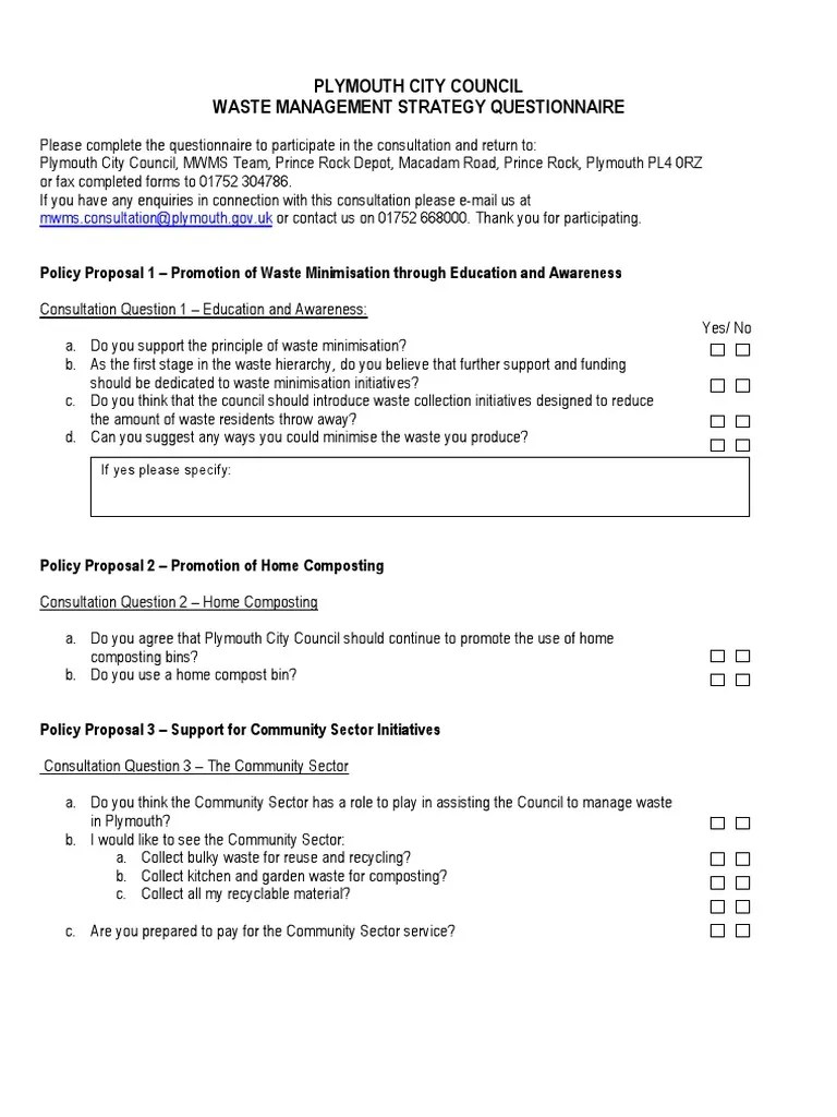 Mwms Questionnaire PDF Waste Management Recycling
