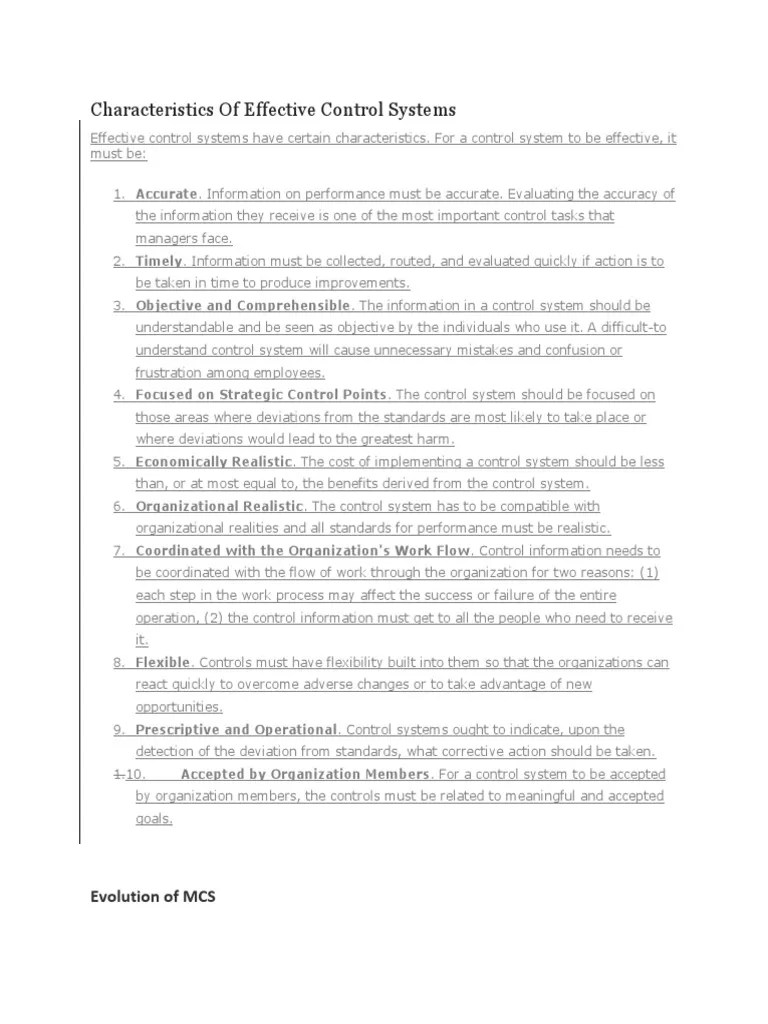 Characteristics of Effective Control Systems PDF Strategic