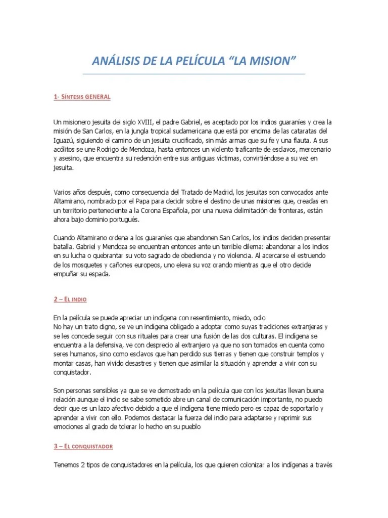 Analisis Pelicula La Mision Sociedad de jesus Gente indígena
